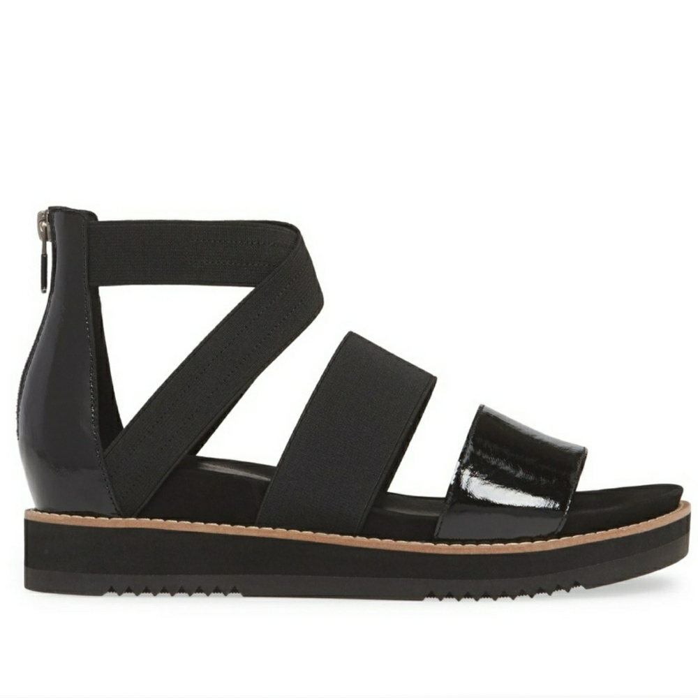 Eileen Fisher Klay Strappy Sandal Black Patent Leather Size 7